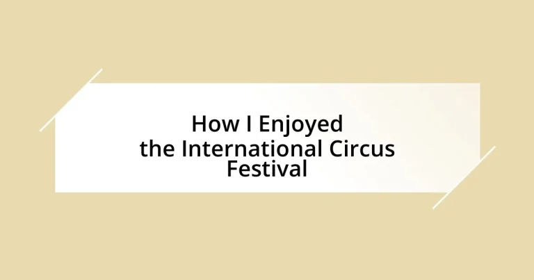 How I Enjoyed the International Circus Festival